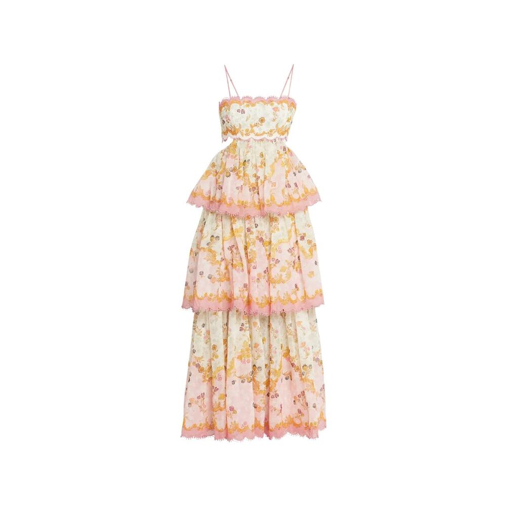 Zimmermann Laurel Frill Midi Dress - 0p - Pink Green Floral